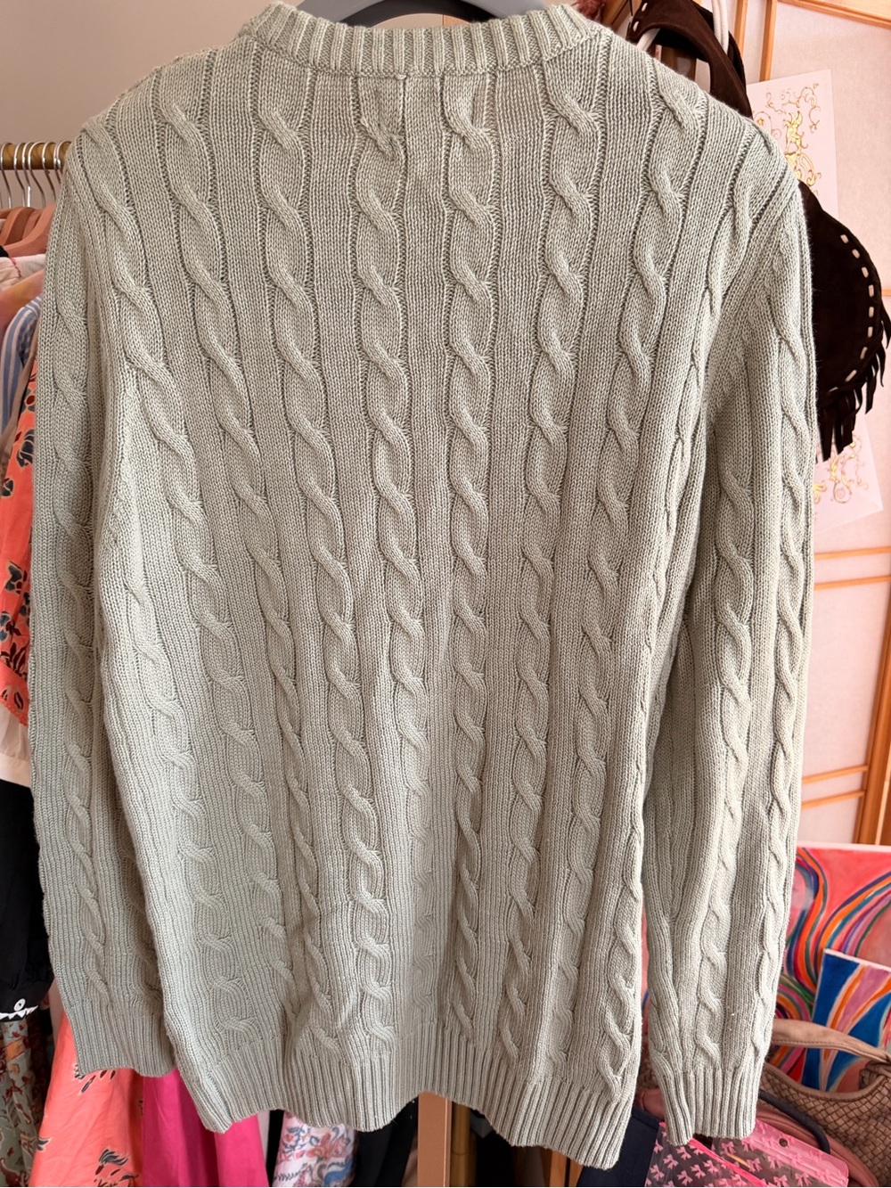 Ralph Lauren Men’s Cable Knit Crewneck Sweater - Sage Green - Picture 6 of 8